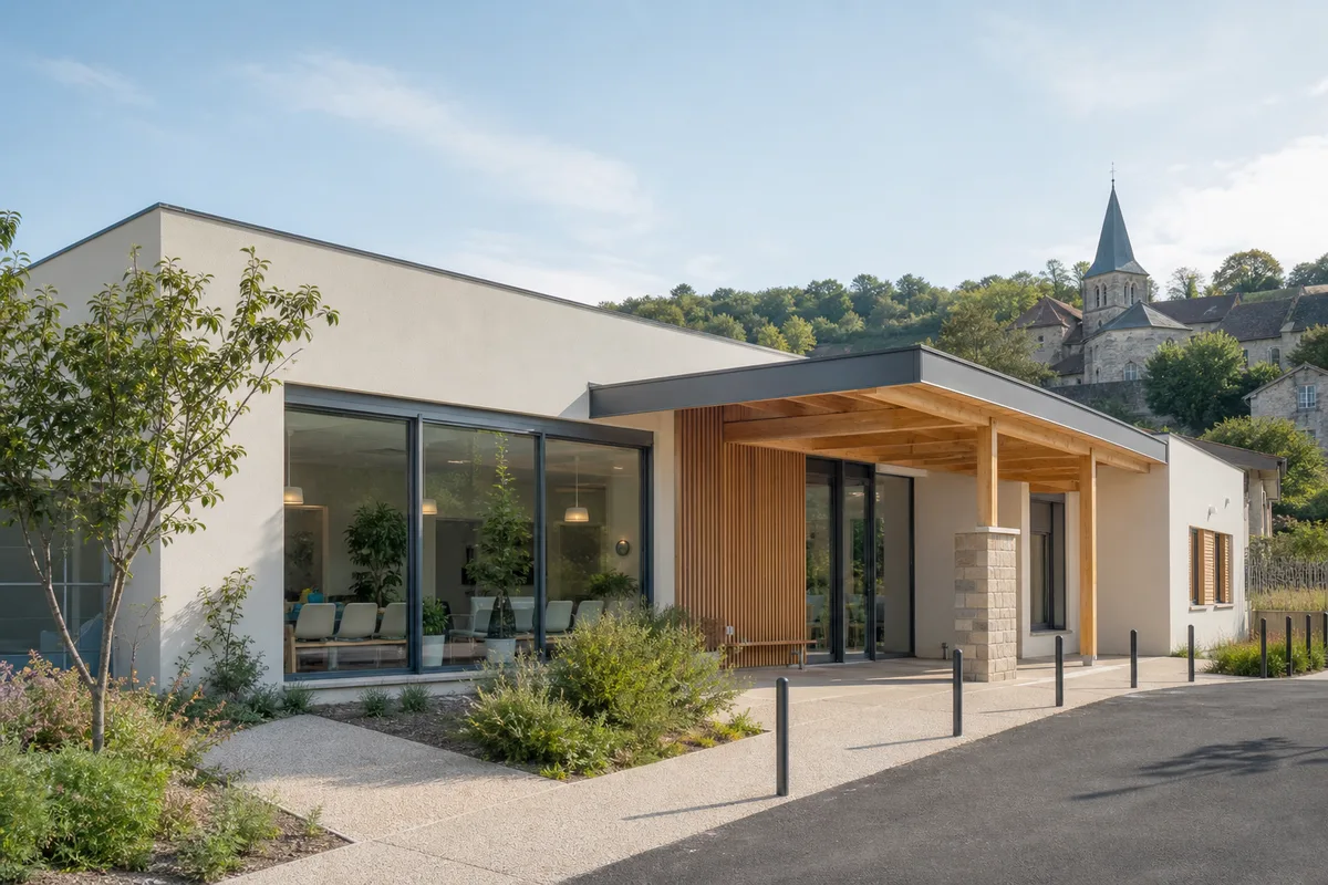 Façade contemporaine d’une structure de soins de proximité en zone rurale française
