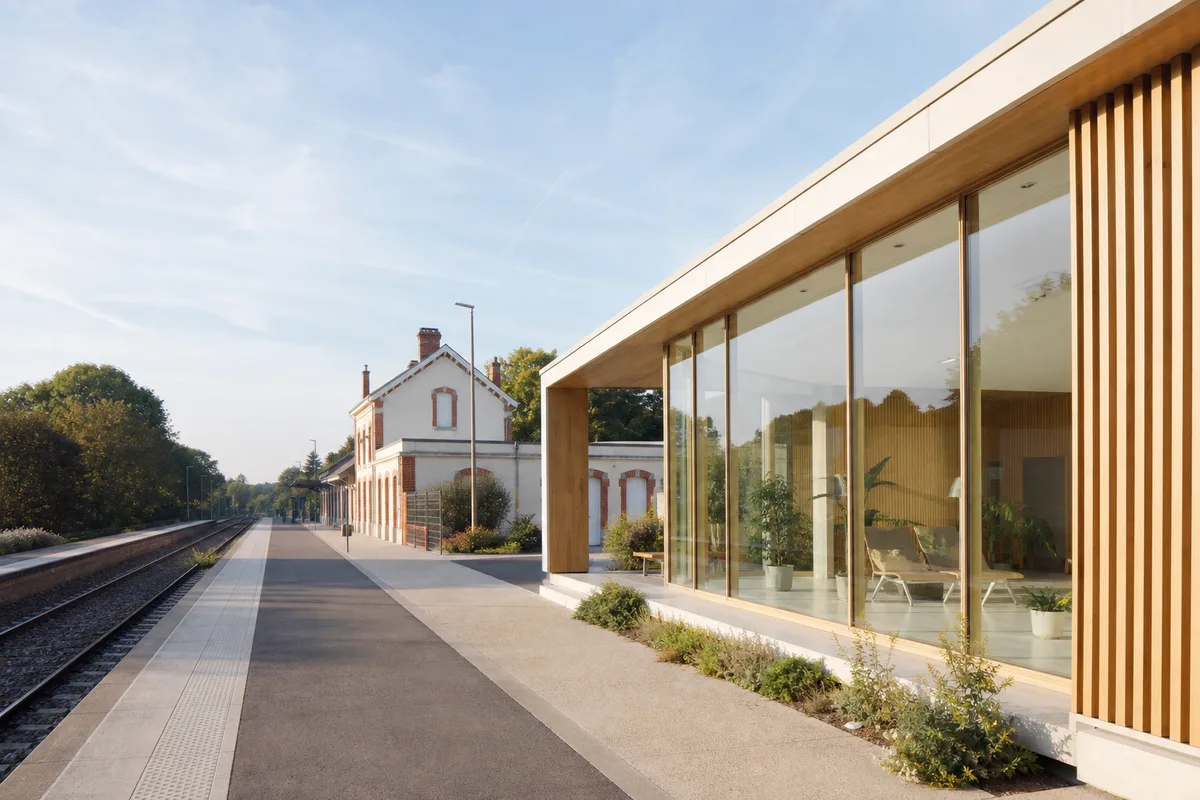 Quai de gare régionale desservant une petite ville des Hauts-de-France